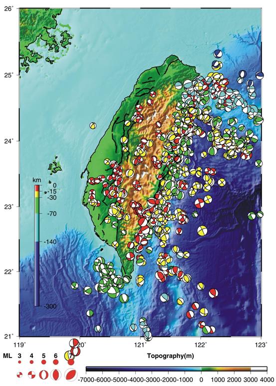 2004年至2008年中央氣象署共求得676個CMT震源機制解