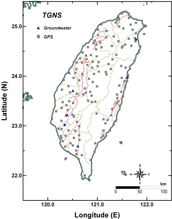 臺灣地球物理觀測網測站分布圖
