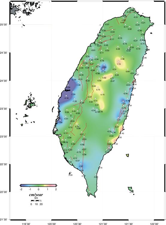 臺灣地區2004至2008年平均垂直絕對速度場圖