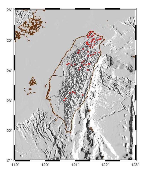 山區強震站位置分布圖