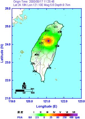 1999年9月21日集集地震等震度圖