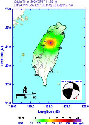 2000年5月17日臺中德基地震等震度圖
