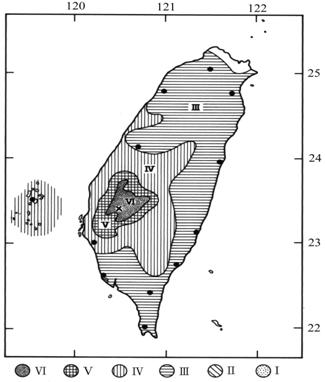 中埔地震全臺震度分布