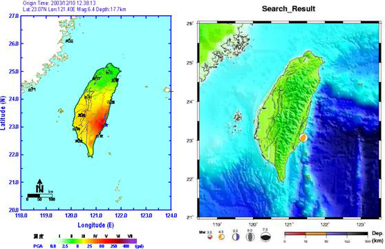 2003年12月10日臺東成功地震之等震度圖與震源機制解