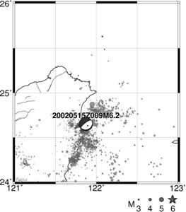 2002年規模6.2宜蘭地震，正斷層震源機制