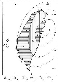 1951年10月22日11:29花蓮地震等震度圖