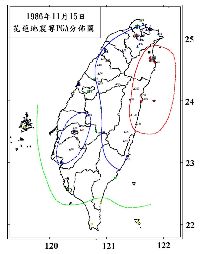 1986年11月15日花蓮地震等加速度分佈圖