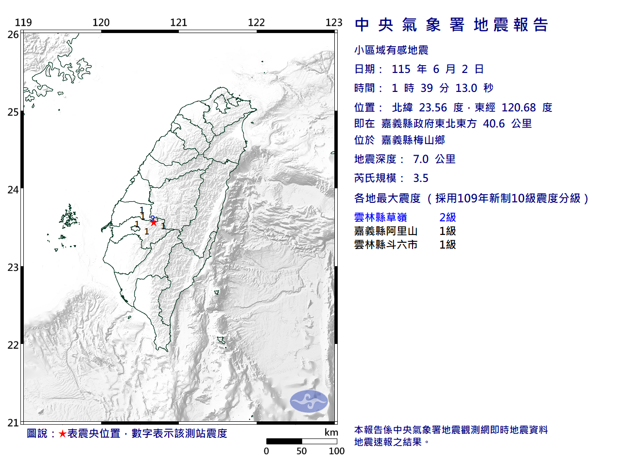近期地震報告圖