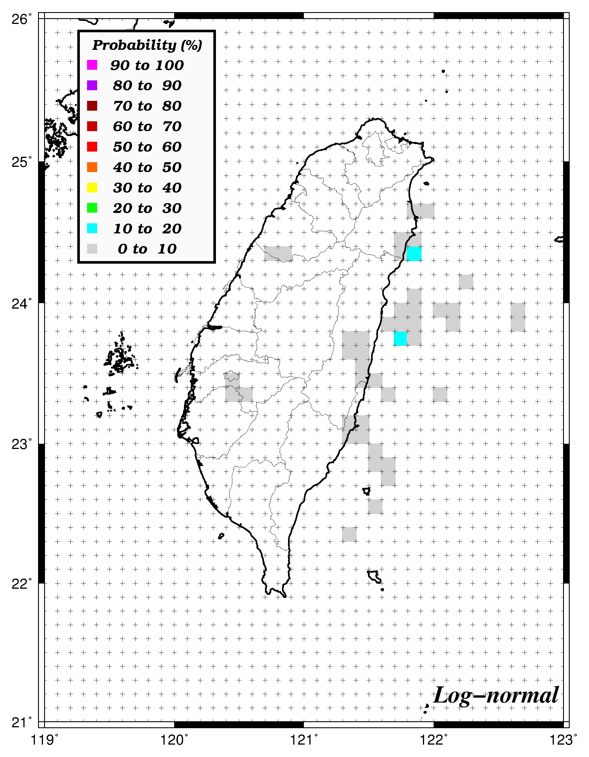 30年內發生規模6.7之機率分布圖