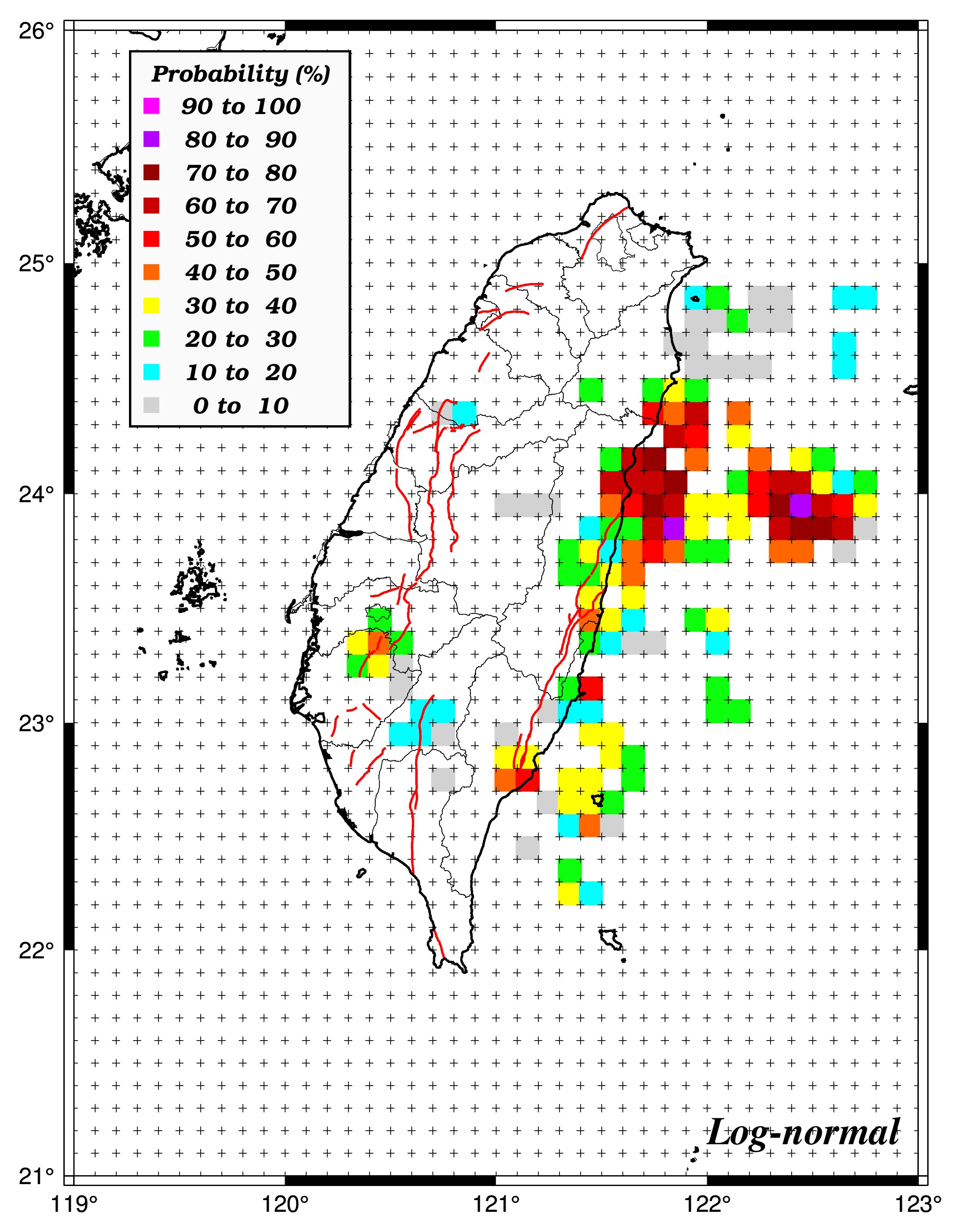 30年內發生規模6.0之機率分布圖